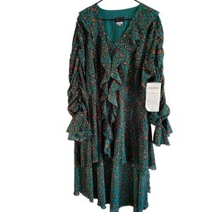 AShro Emerald Green Floral Ruffle Midi Dress